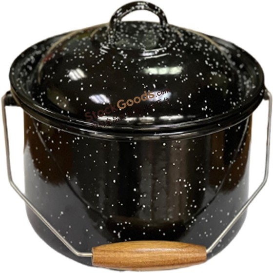 Black Speckled Enamel Milk Pail with Rolled Rim, Stainless‑Steel Bail Handle with Wooden Grip, Multiple Capacities Available